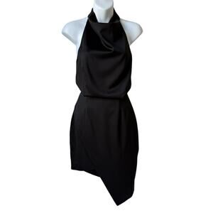 New Black Satin Cocktail Dress Womens XS Open Back Sexy City Chic Elegant Classy